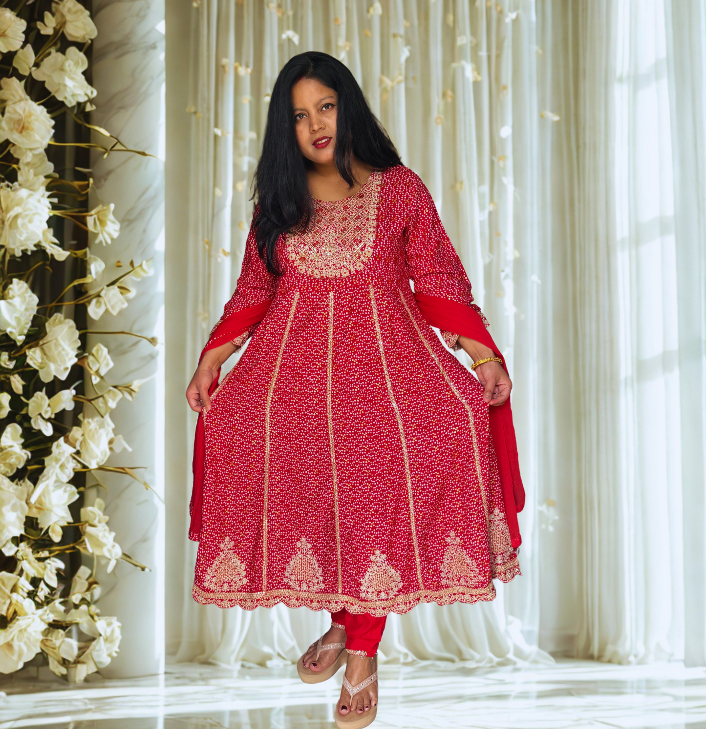 Rani Pink Embroidered Anarkali Suit Set