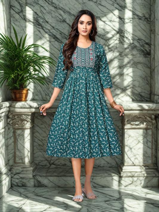 Embroidered Flared Cotton Dress – Ethnic Charm Meets Everyday Ease