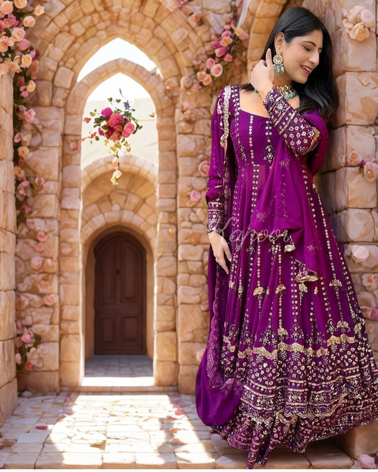 ❤️ PRESENTING: New Designer Embroidered Anarkali Gown Set! ❤️ (RED / purple)