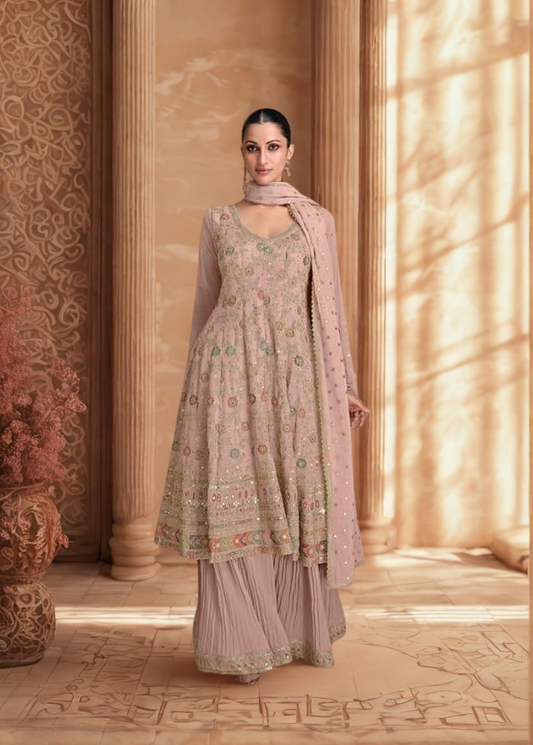 Women’s Georgette Embroidered Sharara Wedding Set with Dupatta