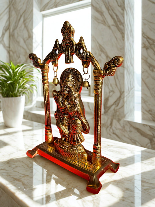 Divine Love Embodied: Exquisite Gold-Plated Radha Krishna Statue