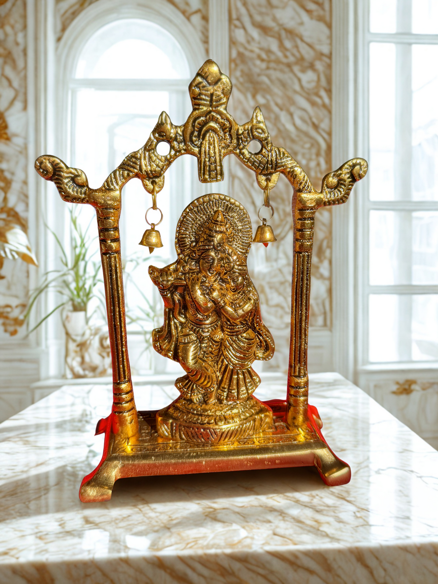 Divine Love Embodied: Exquisite Gold-Plated Radha Krishna Statue