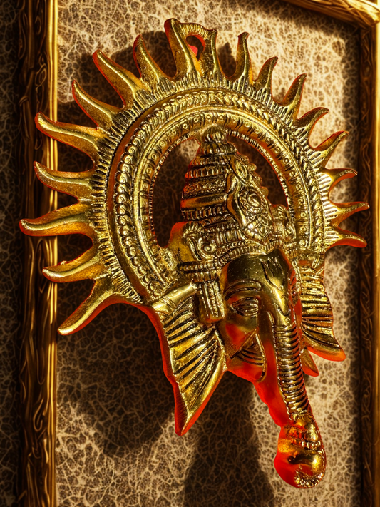 Golden Copper Lord Ganesha Wall Hanging | Sun Halo Design