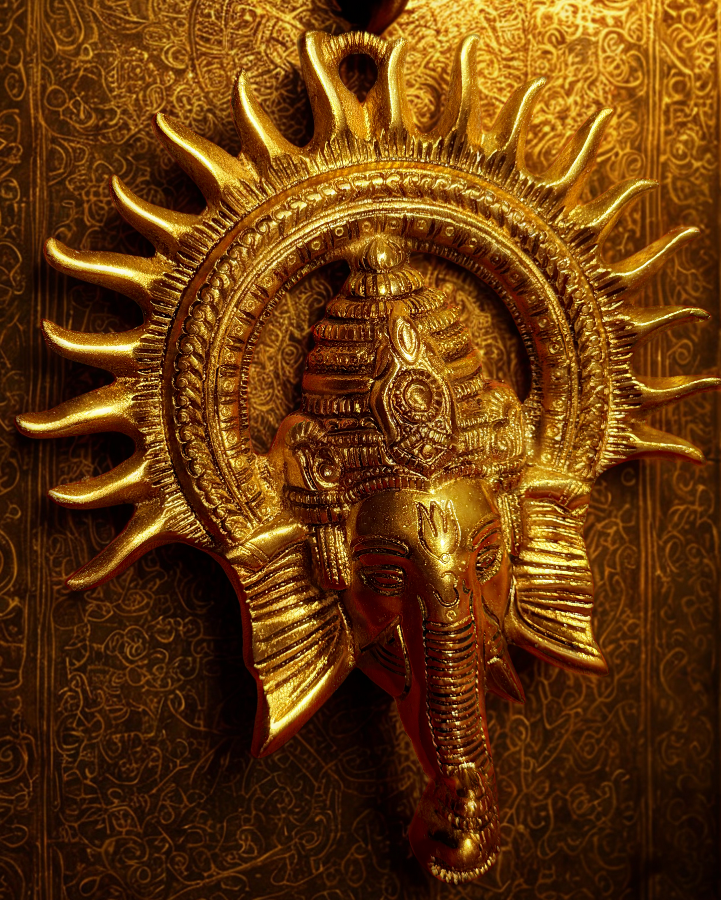 Golden Copper Lord Ganesha Wall Hanging | Sun Halo Design