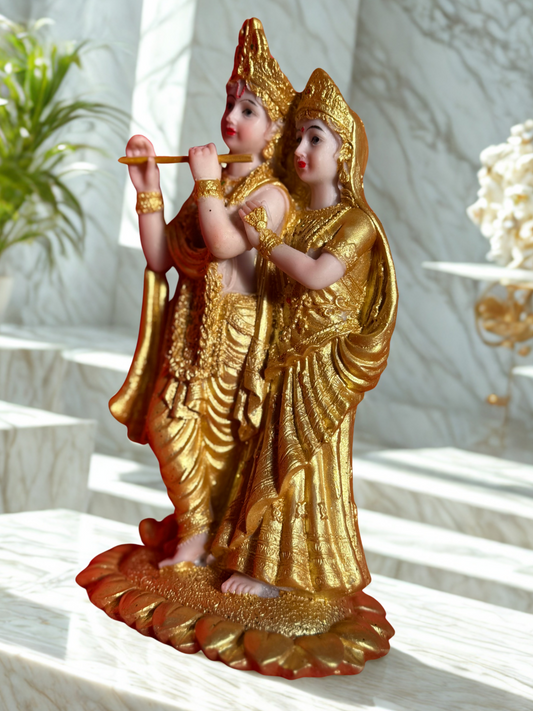 Radiant Radha Krishna Statue – Gold-Finish Resin Idol for Home Temple, Décor & Gifting