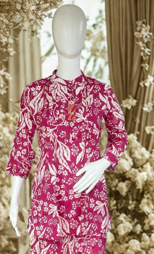 Floral Printed Pure Cotton Tunic with Palazzo Co-Ord Set