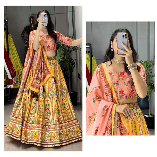 Designer Art Silk Printed Lehenga Set | Gota Patti Work | Ready-to-Wear 3-Piece Party Outfit