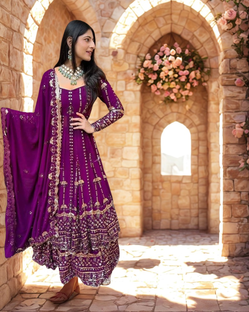 ❤️ PRESENTING: New Designer Embroidered Anarkali Gown Set! ❤️ (RED / purple)