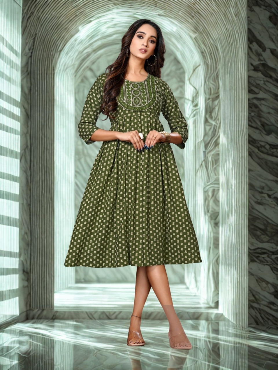 Embroidered Flared Cotton Dress – Ethnic Charm Meets Everyday Ease