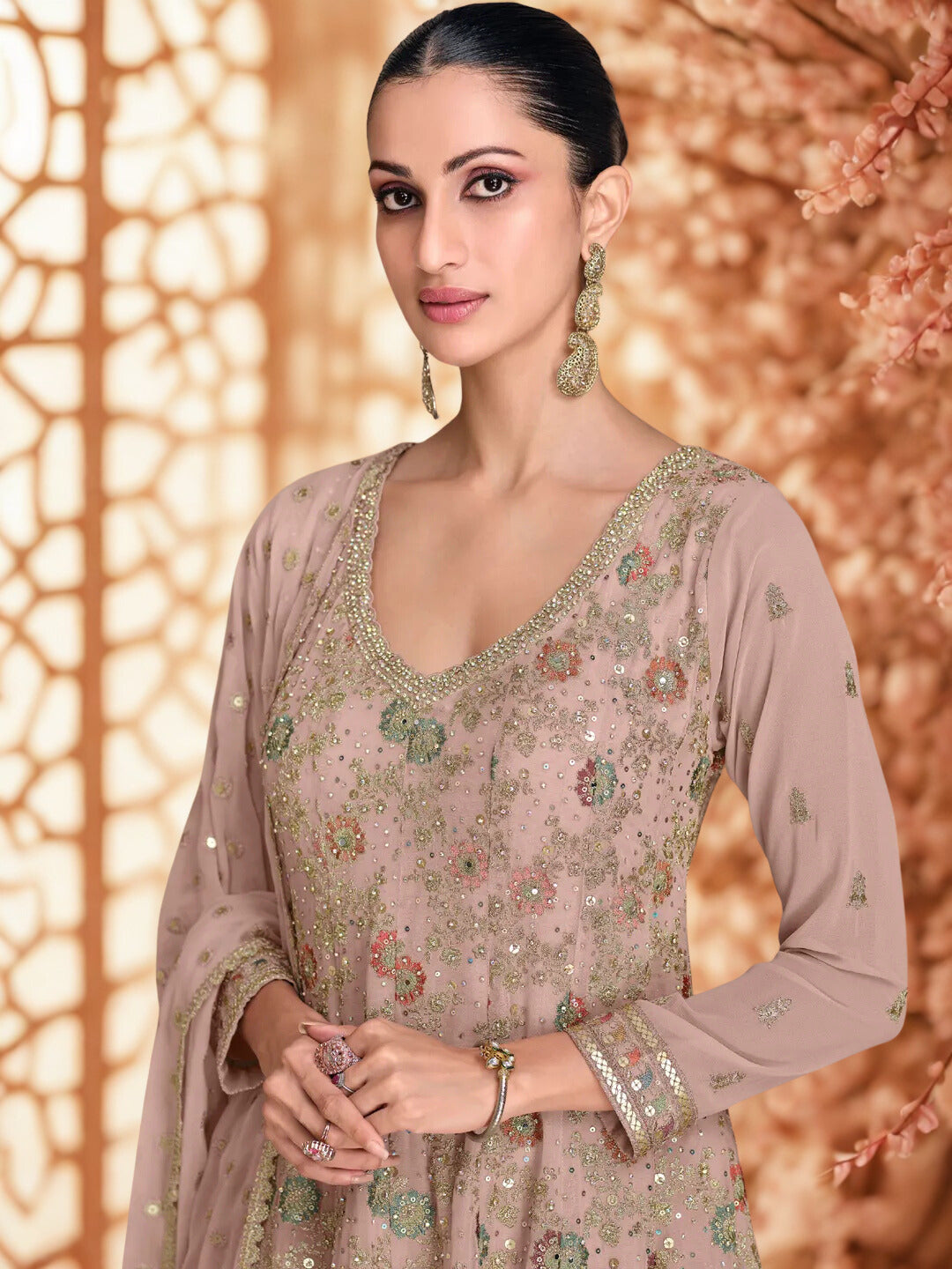 Women’s Georgette Embroidered Sharara Wedding Set with Dupatta