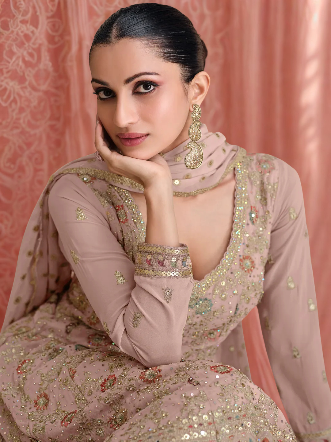 Women’s Georgette Embroidered Sharara Wedding Set with Dupatta