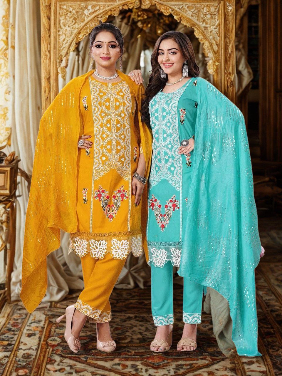 Elegant Resham Embroidered Silk Stitched Suit Salwar Kameez Kurta Set with Dupatta