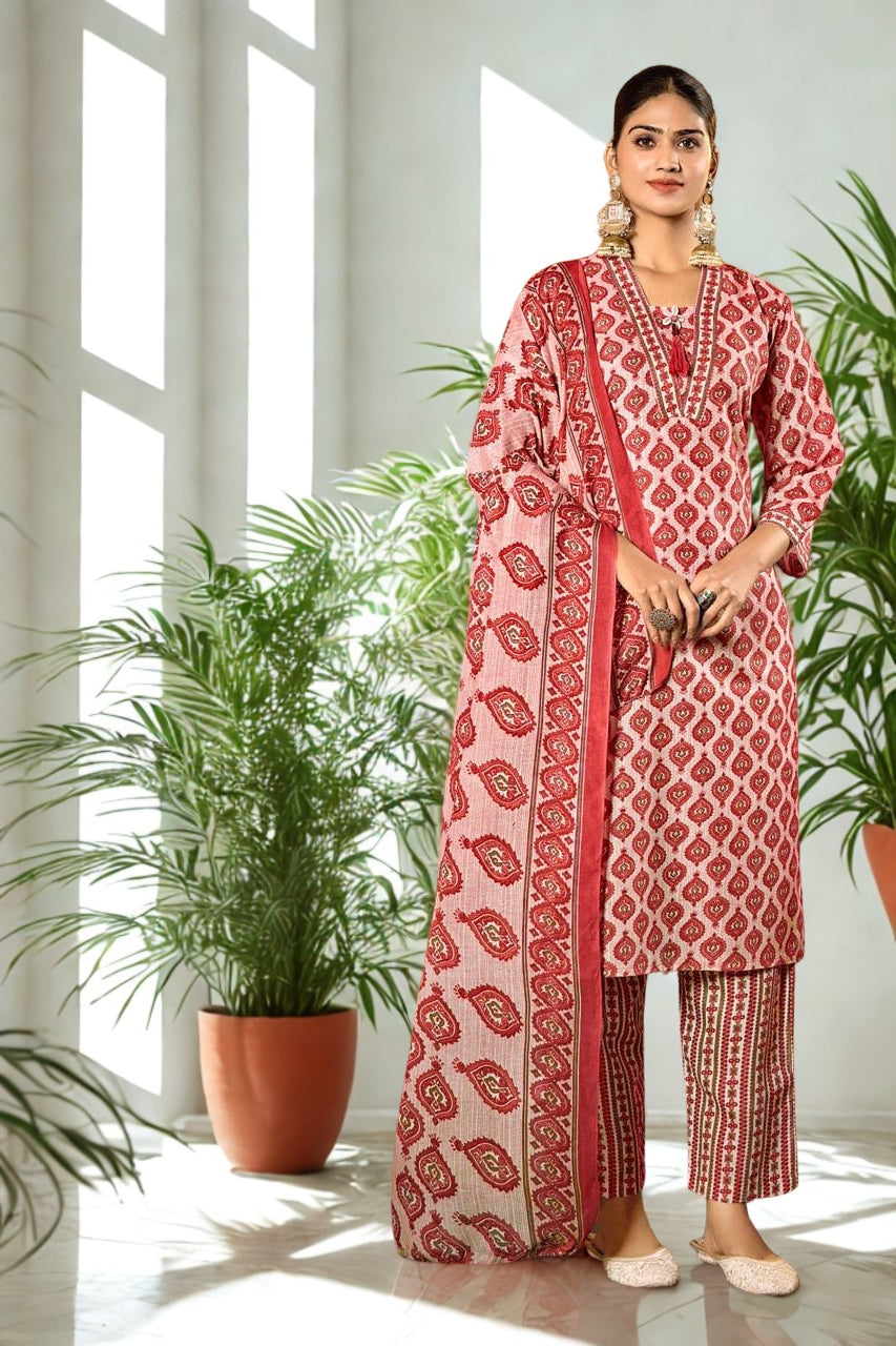 Heritage Print Cotton Kurta Set with Dupatta