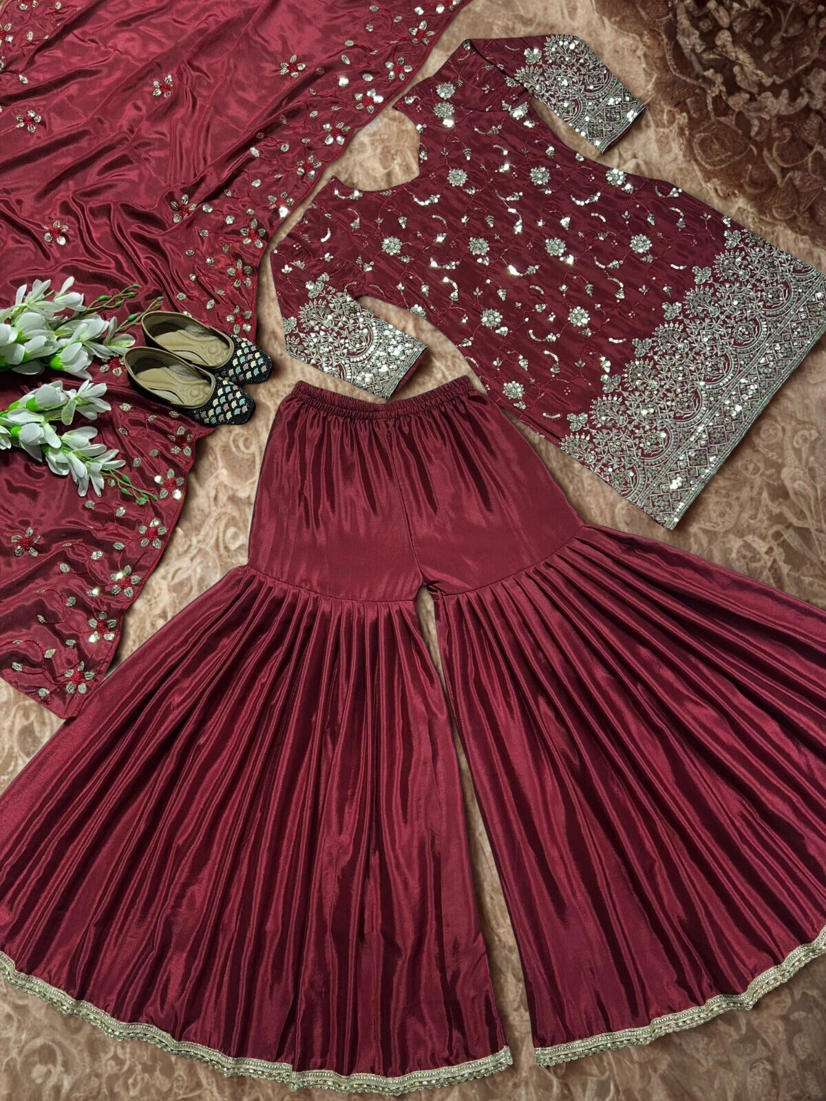 ✨ Elegant Handmade Silk Salwar Kameez ✨