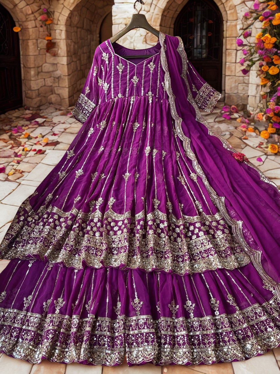 ❤️ PRESENTING: New Designer Embroidered Anarkali Gown Set! ❤️ (RED / purple)