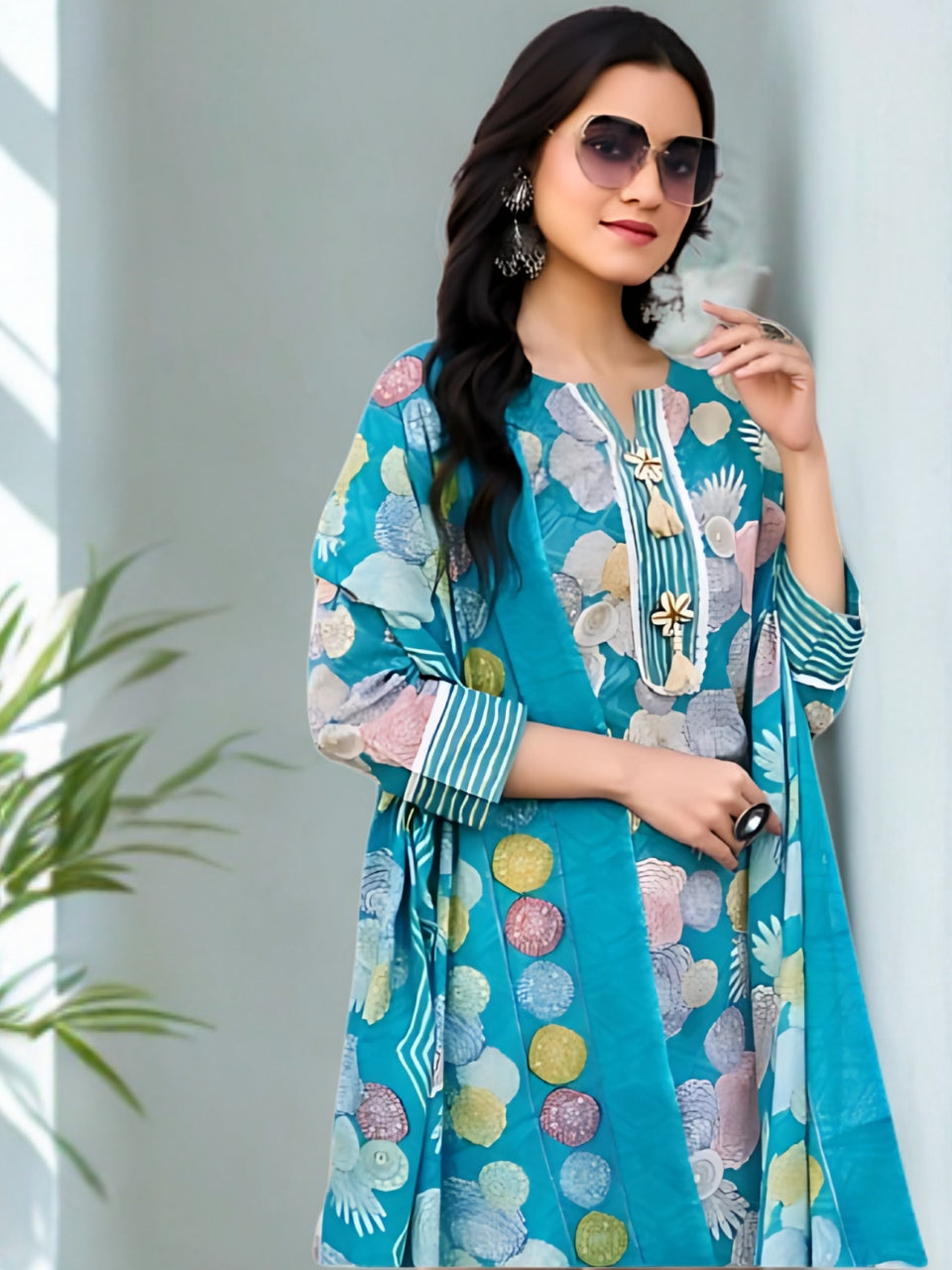 Sunshine Floral Printed Cotton Kurta Set with Dupatta