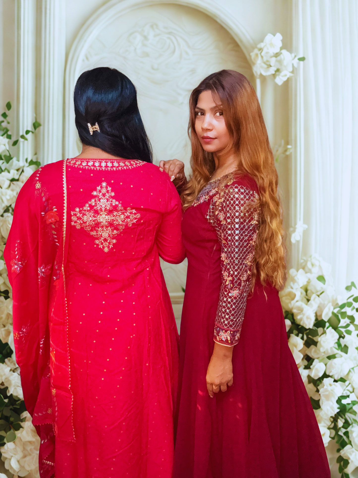 🛍️ Pink Embroidered Kurta Set & Maroon Anarkali Gown – Festive Elegance Collection