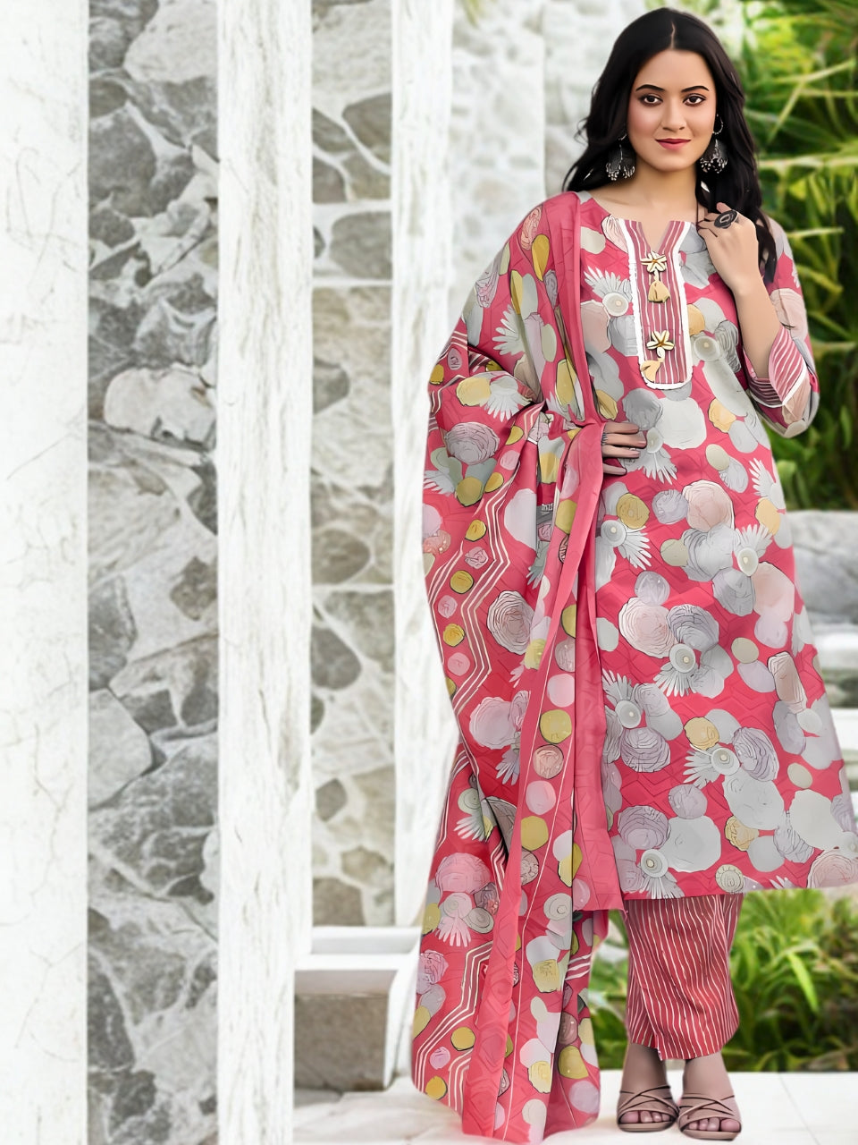 Sunshine Floral Printed Cotton Kurta Set with Dupatta