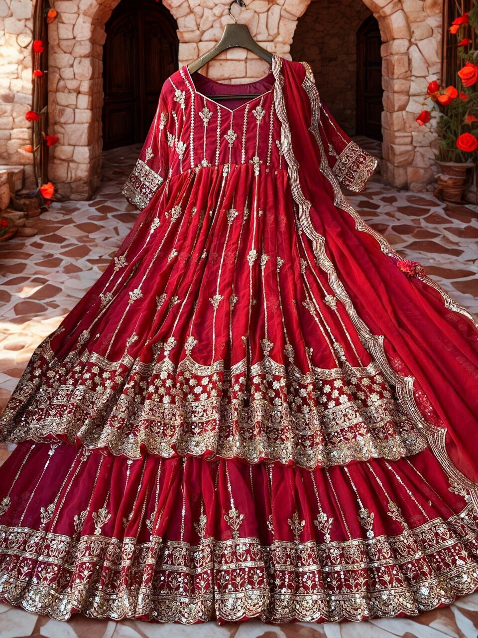 ❤️ PRESENTING: New Designer Embroidered Anarkali Gown Set! ❤️ (RED / purple)
