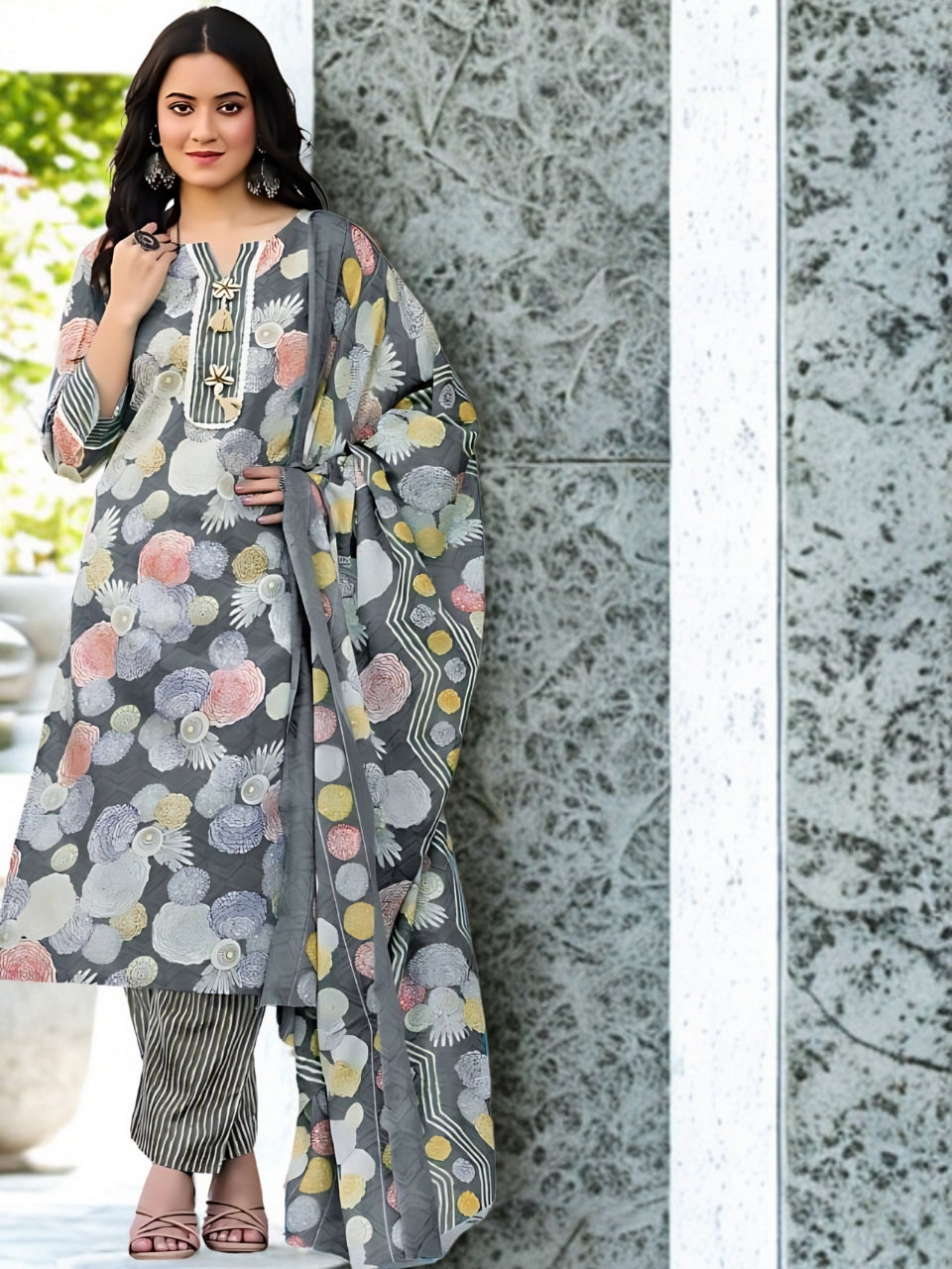 Sunshine Floral Printed Cotton Kurta Set with Dupatta