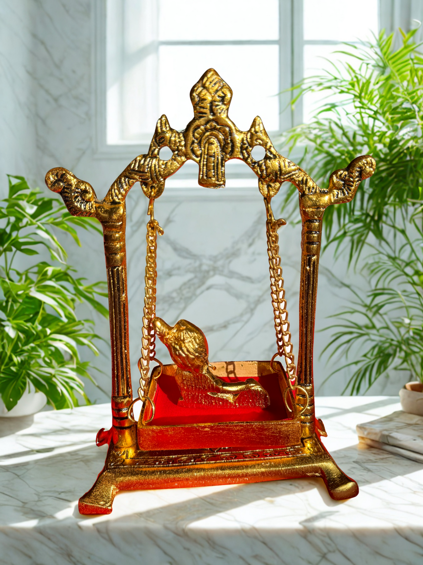 Divine Brass Laddu Gopal Jhula with Bal Gopal Idol – Handcrafted Krishna Swing for Home Temple & Festive Decor
