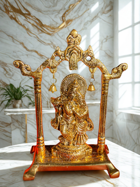 Divine Love Embodied: Exquisite Gold-Plated Radha Krishna Statue