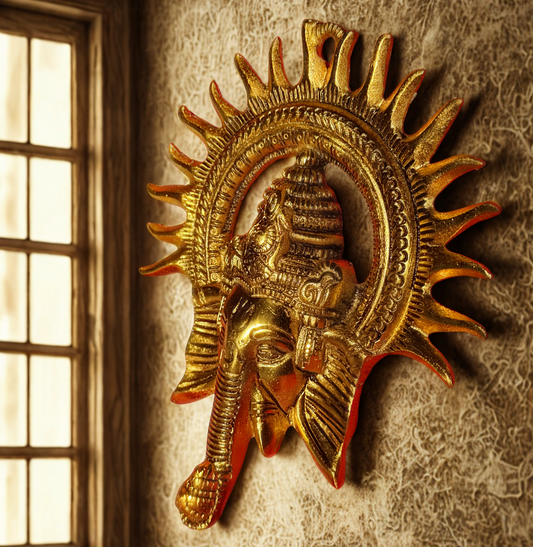 Golden Copper Lord Ganesha Wall Hanging | Sun Halo Design
