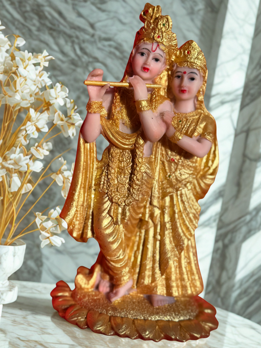 Radiant Radha Krishna Statue – Gold-Finish Resin Idol for Home Temple, Décor & Gifting