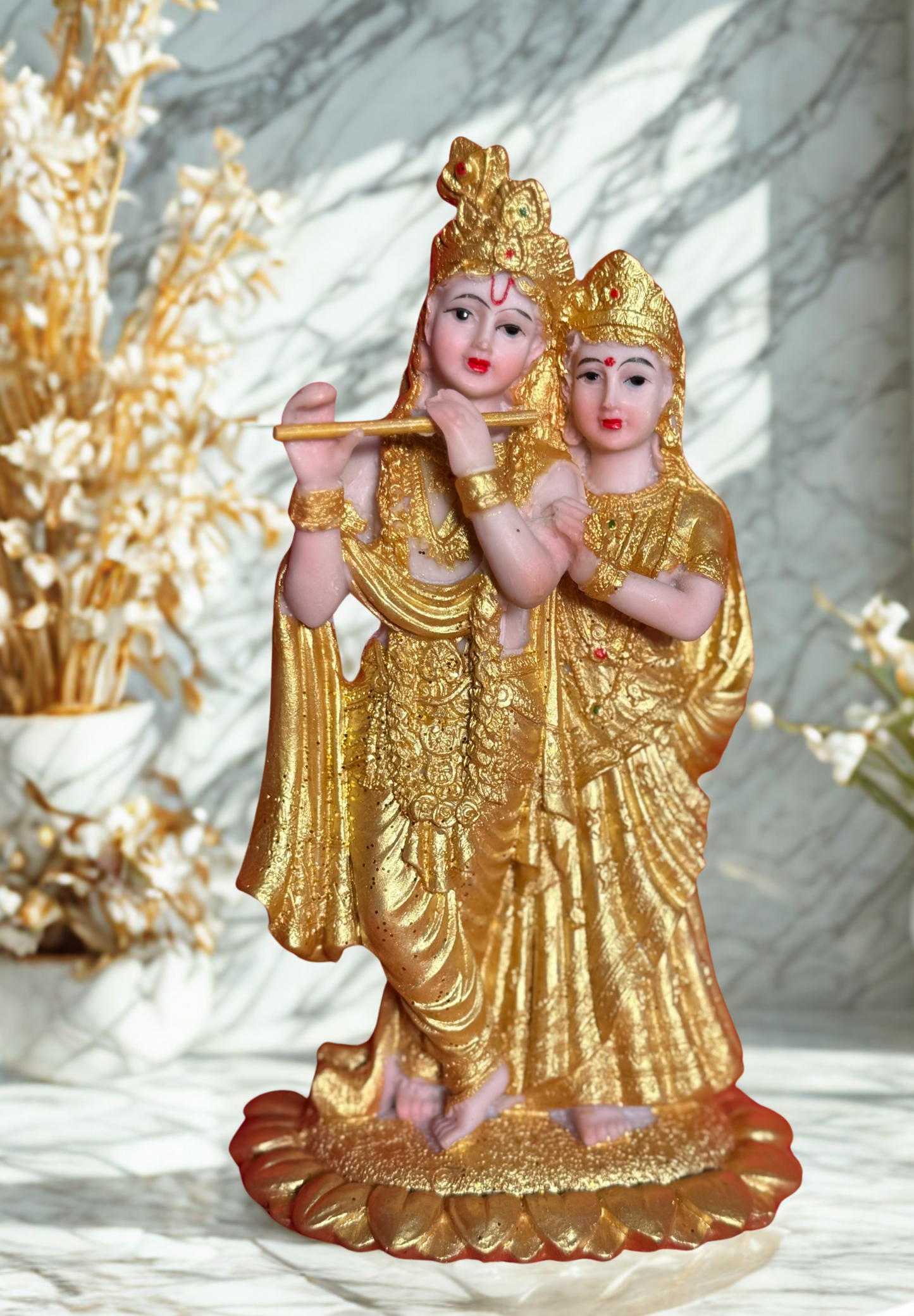 Radiant Radha Krishna Statue – Gold-Finish Resin Idol for Home Temple, Décor & Gifting
