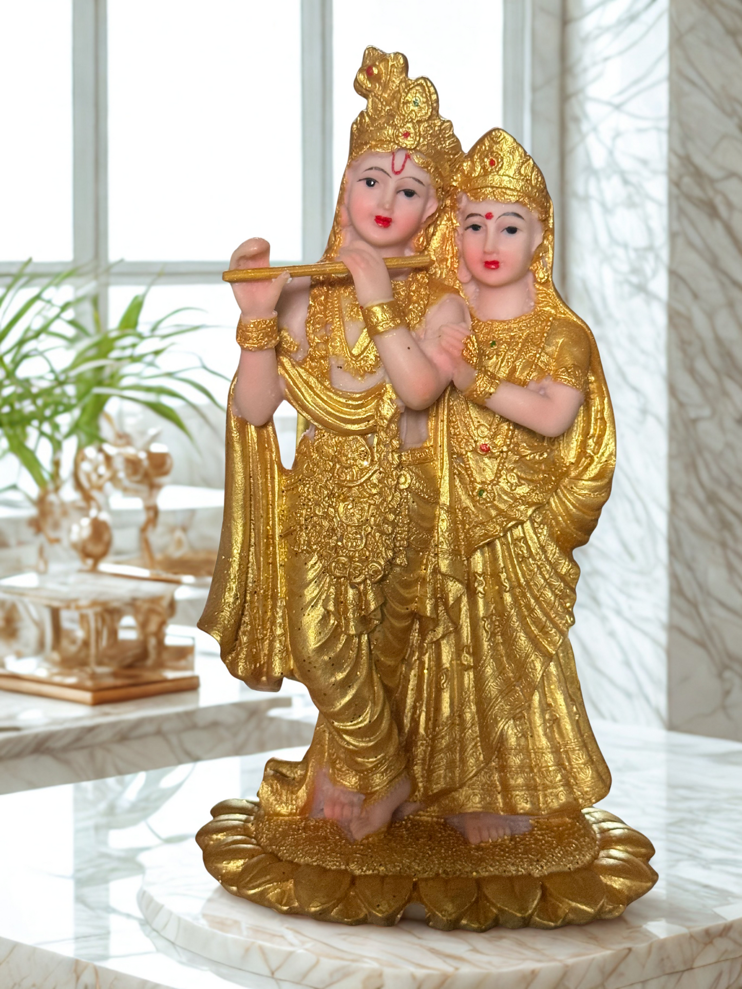 Radiant Radha Krishna Statue – Gold-Finish Resin Idol for Home Temple, Décor & Gifting