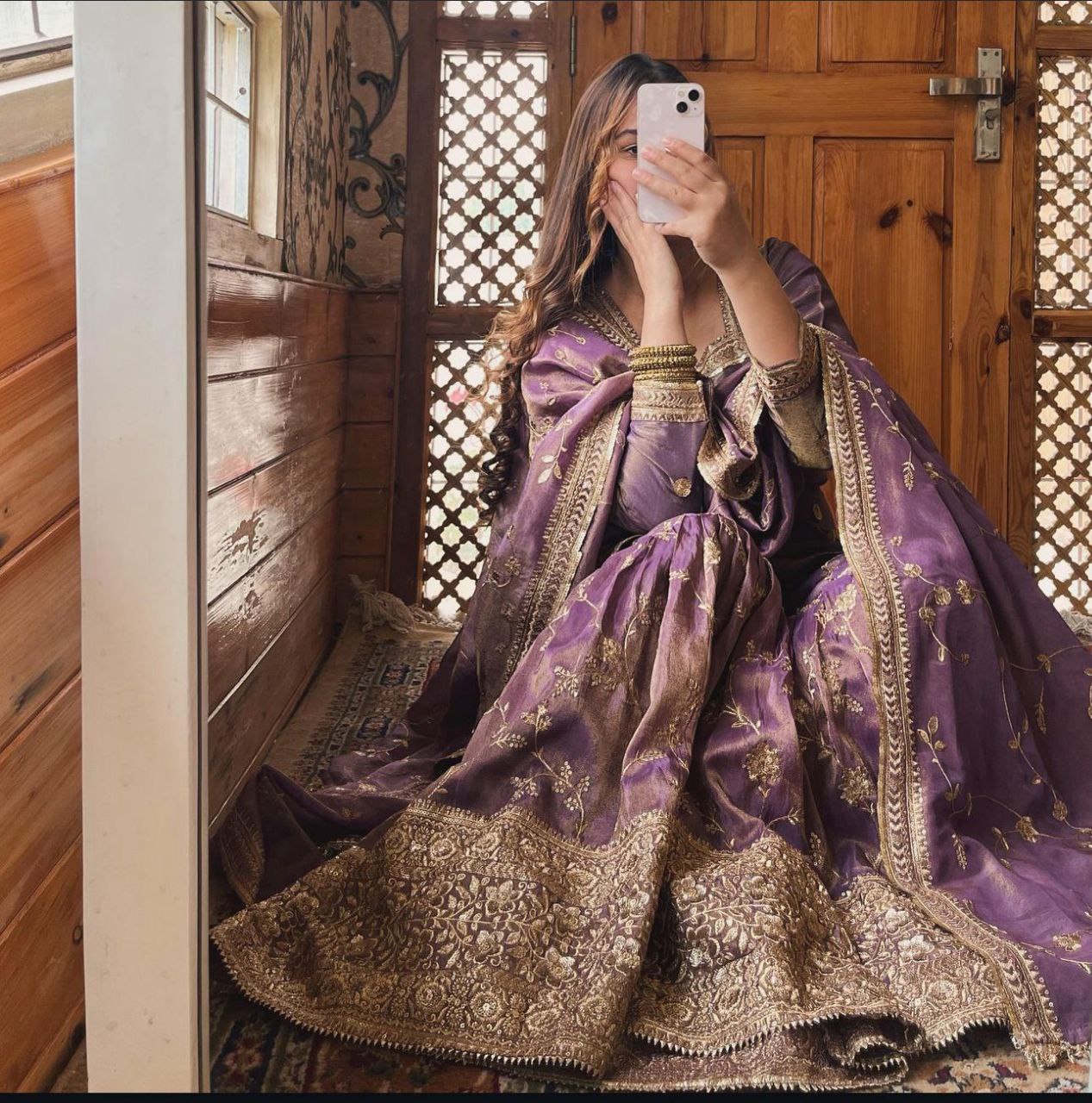 Heavy Embroidered Chinnon Silk Sharara Set | Ready-to-Wear 3-Piece Partywear Outfit for Women