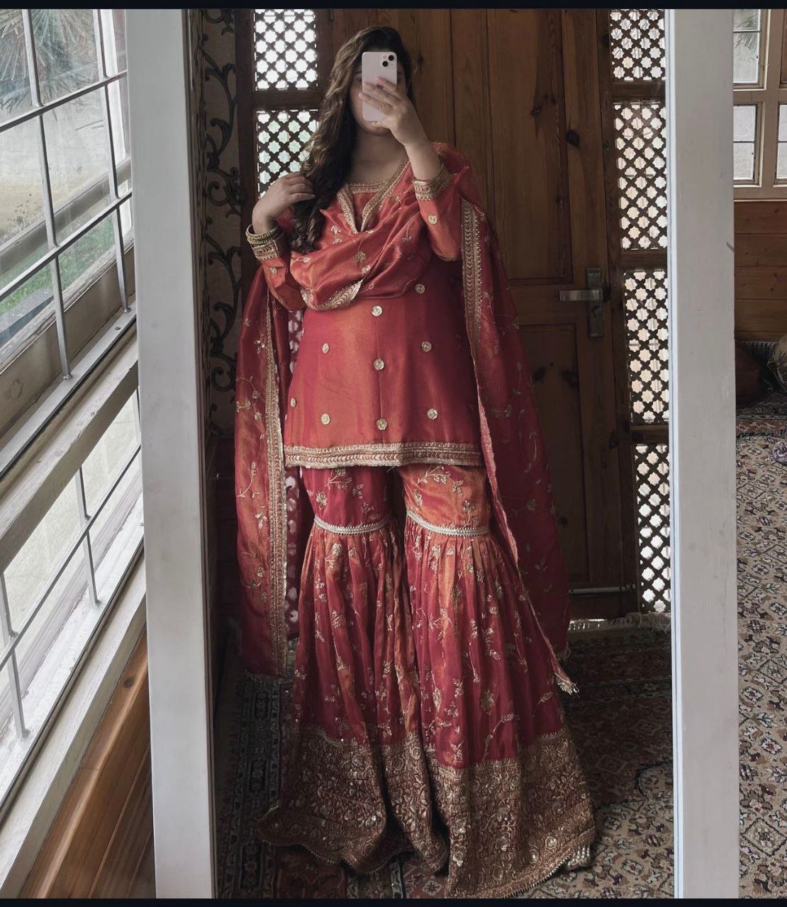 Heavy Embroidered Chinnon Silk Sharara Set | Ready-to-Wear 3-Piece Partywear Outfit for Women