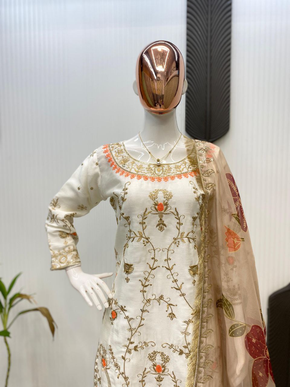 Designer Chinon Sequence Embroidered Suit Set | Fully Stitched 3-Piece Partywear