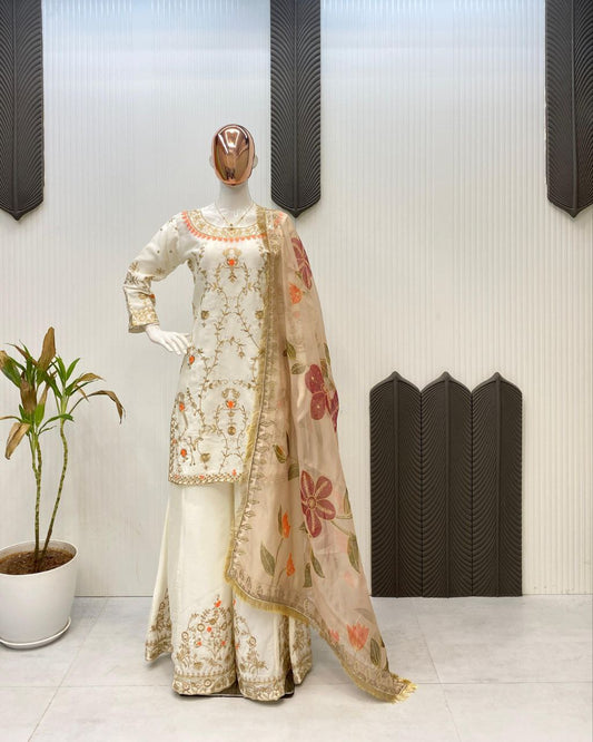 Designer Chinon Sequence Embroidered Suit Set | Fully Stitched 3-Piece Partywear