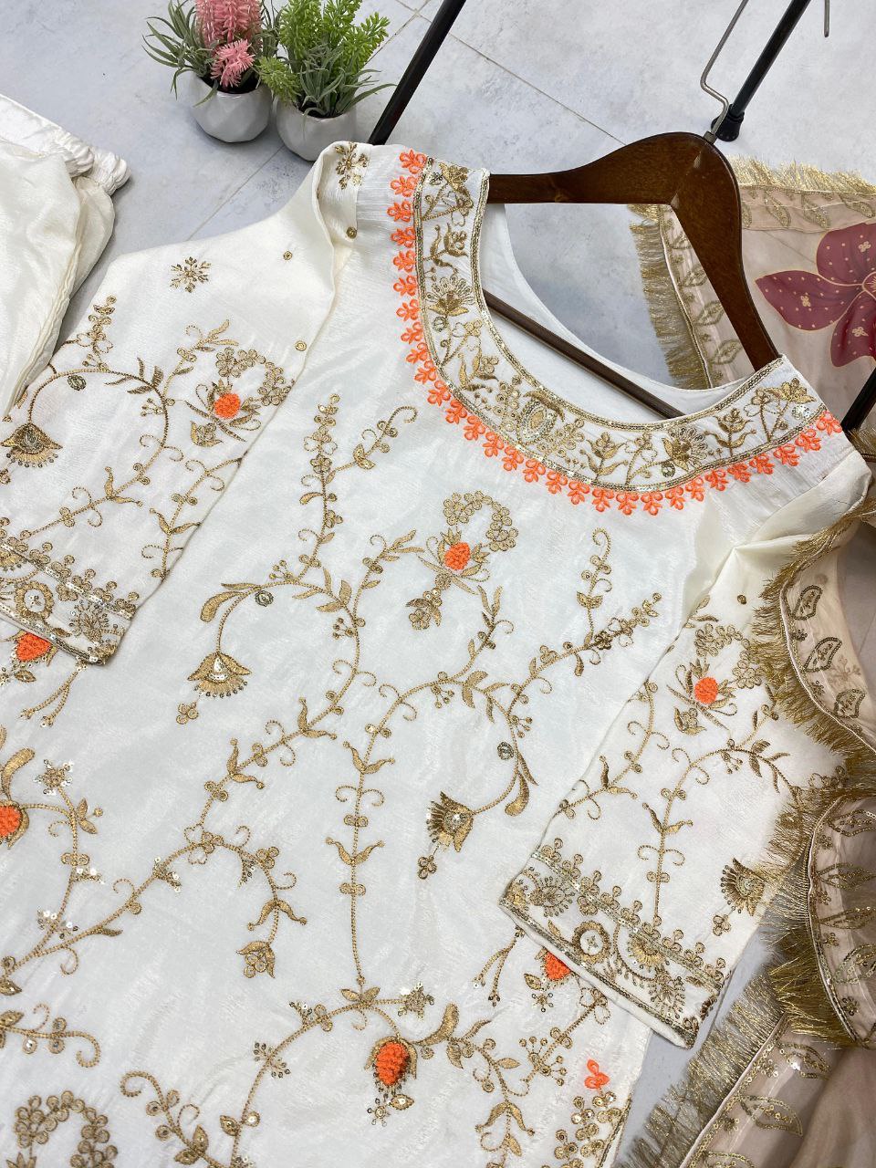 Designer Chinon Sequence Embroidered Suit Set | Fully Stitched 3-Piece Partywear