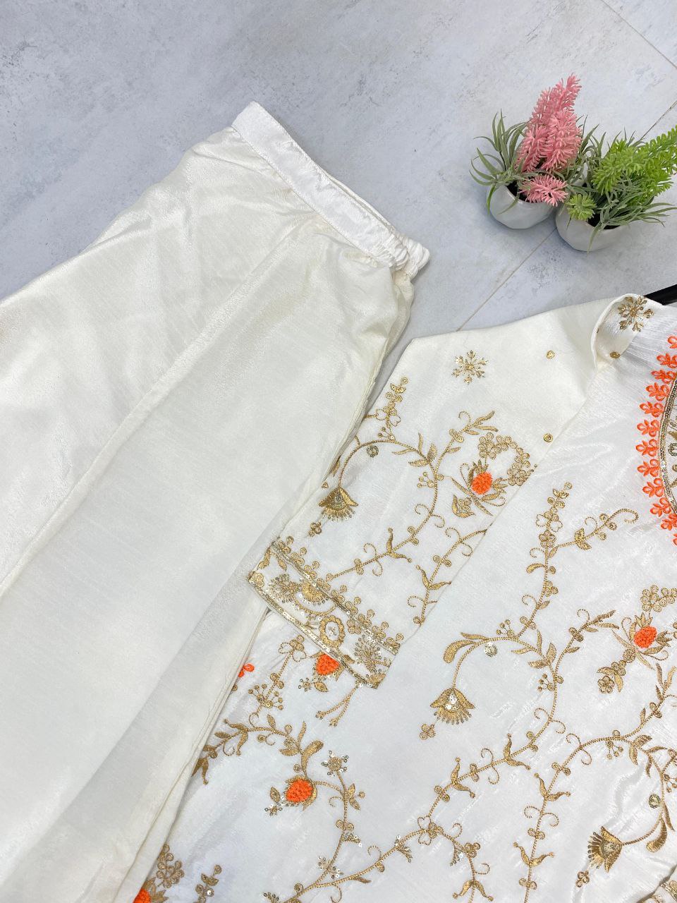 Designer Chinon Sequence Embroidered Suit Set | Fully Stitched 3-Piece Partywear