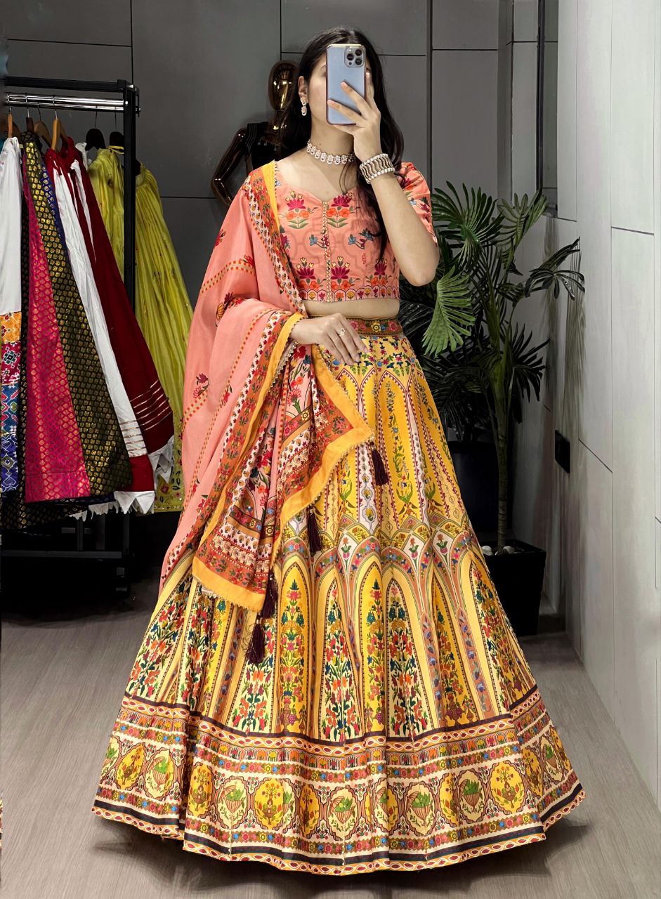 Designer Art Silk Printed Lehenga Set | Gota Patti Work | Ready-to-Wear 3-Piece Party Outfit