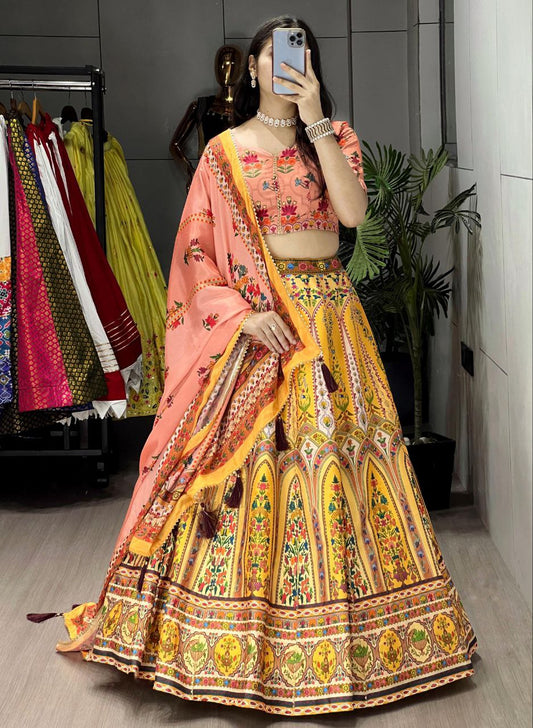 Designer Art Silk Printed Lehenga Set | Gota Patti Work | Ready-to-Wear 3-Piece Party Outfit