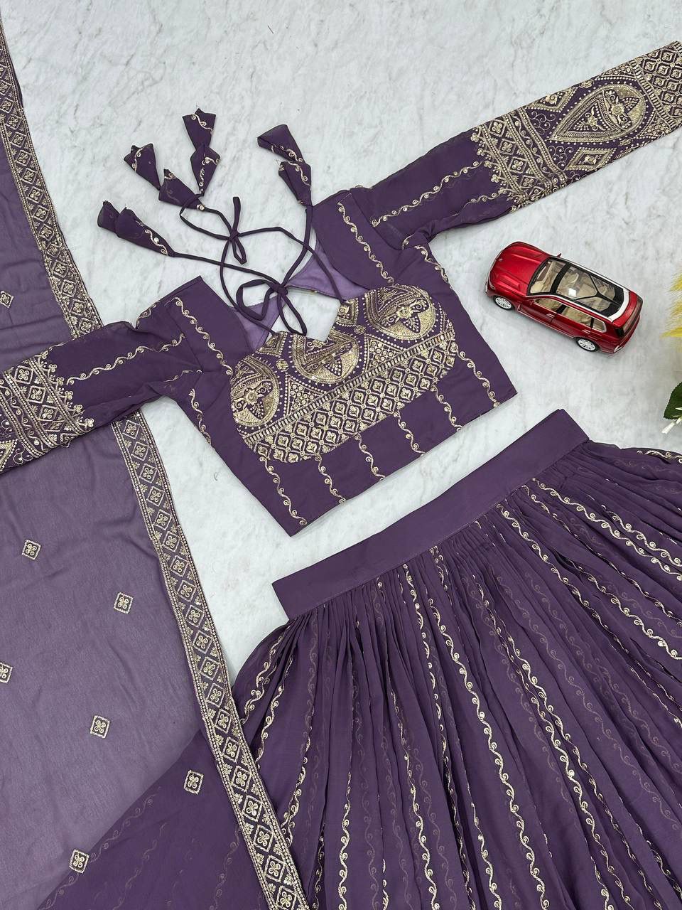 Designer Heavy Fox Georgette Embroidered Lehenga Set | Fully Stitched 3-Piece Partywear with Dupatta